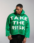 "Take The Risk" Fabric on Fabric Hoodie (Green)