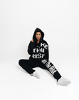 "Take The Risk" Fabric on Fabric Rhinestone Hoodie (Black)