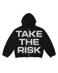 "Take The Risk" Fabric on Fabric Rhinestone Hoodie (Black)