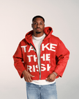 "Take The Risk" Fabric on Fabric Hoodie (Red)