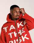 "Take The Risk" Fabric on Fabric Hoodie (Red)