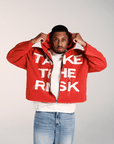 "Take The Risk" Fabric on Fabric Hoodie (Red)