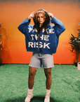 "Take The Risk" Fabric on Fabric Hoodie (Blue)