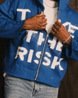 "Take The Risk" Fabric on Fabric Hoodie (Blue)