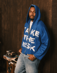 "Take The Risk" Fabric on Fabric Hoodie (Blue)