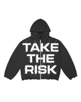 "Take The Risk" Fabric on Fabric Rhinestone Hoodie (Black)