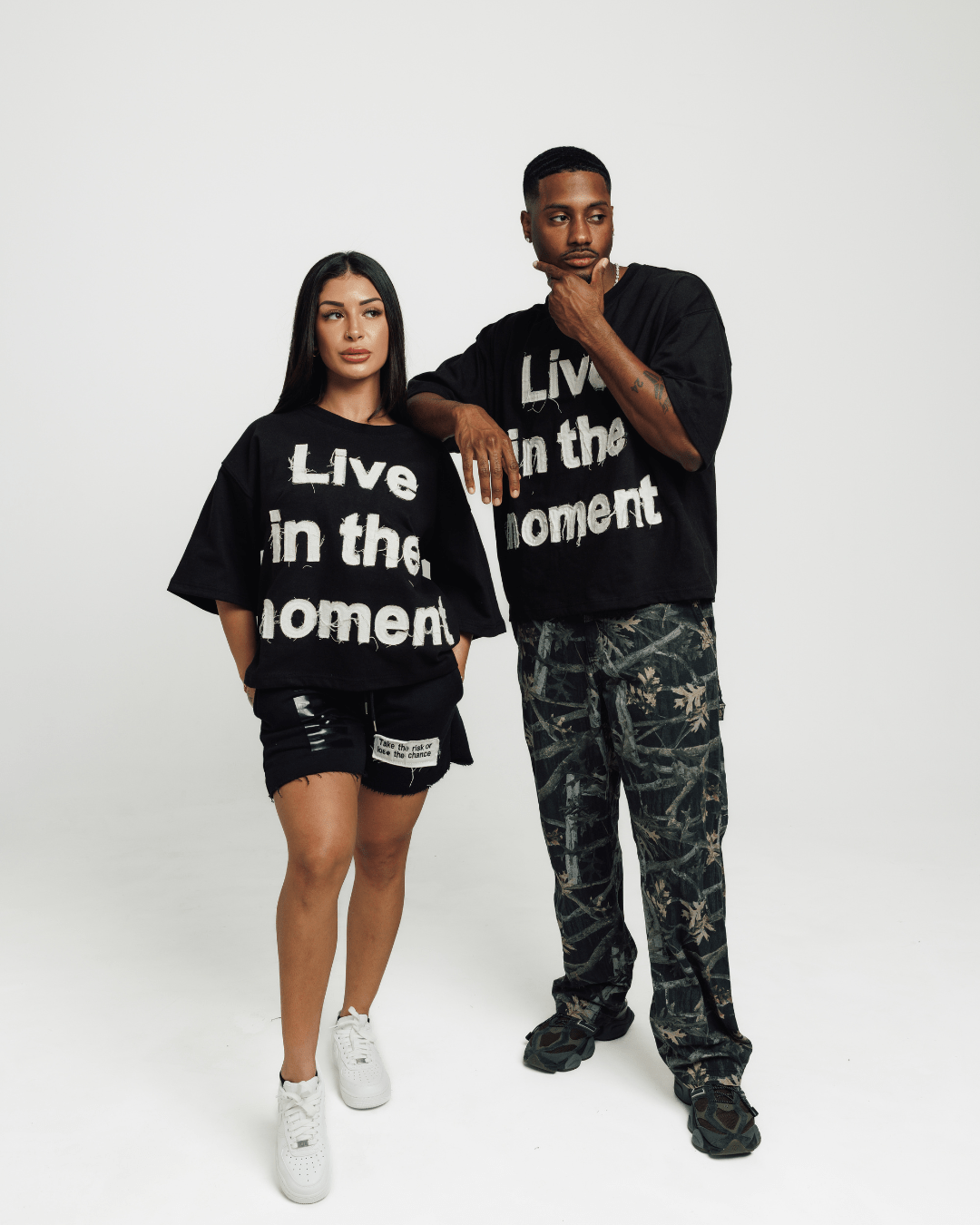 Live in the Moment Fabric-on-Fabric Oversized Crop Tee (Black)
