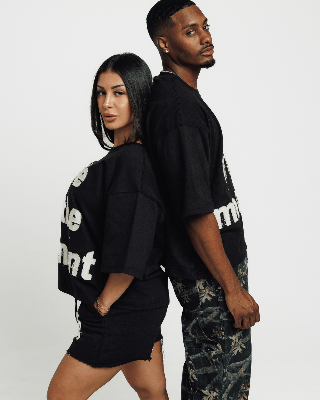 Live in the Moment Fabric-on-Fabric Oversized Crop Tee (Black)