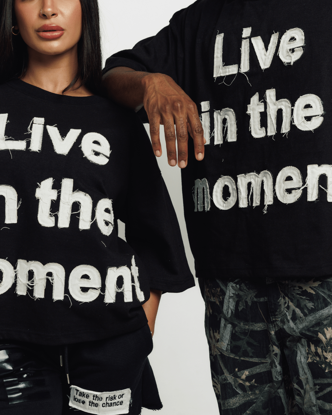 Live in the Moment Fabric-on-Fabric Oversized Crop Tee (Black)