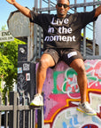 Live in the Moment Fabric-on-Fabric Crop Tee (Black)