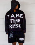 "Take The Risk" Fabric on Fabric Hoodie (Black)