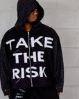 "Take The Risk" Fabric on Fabric Hoodie (Black)