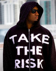 "Take The Risk" Fabric on Fabric Hoodie (Black)