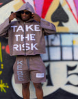 "Take The Risk" Fabric on Fabric Hoodie (Gray)