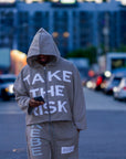 "Take The Risk" Fabric on Fabric Hoodie (Gray)