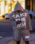 "Take The Risk" Fabric on Fabric Hoodie (Gray)