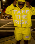 "Take The Risk" Fabric on Fabric Hoodie (Yellow)