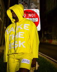 "Take The Risk" Fabric on Fabric Hoodie (Yellow)