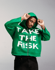"Take The Risk" Fabric on Fabric Hoodie (Green)