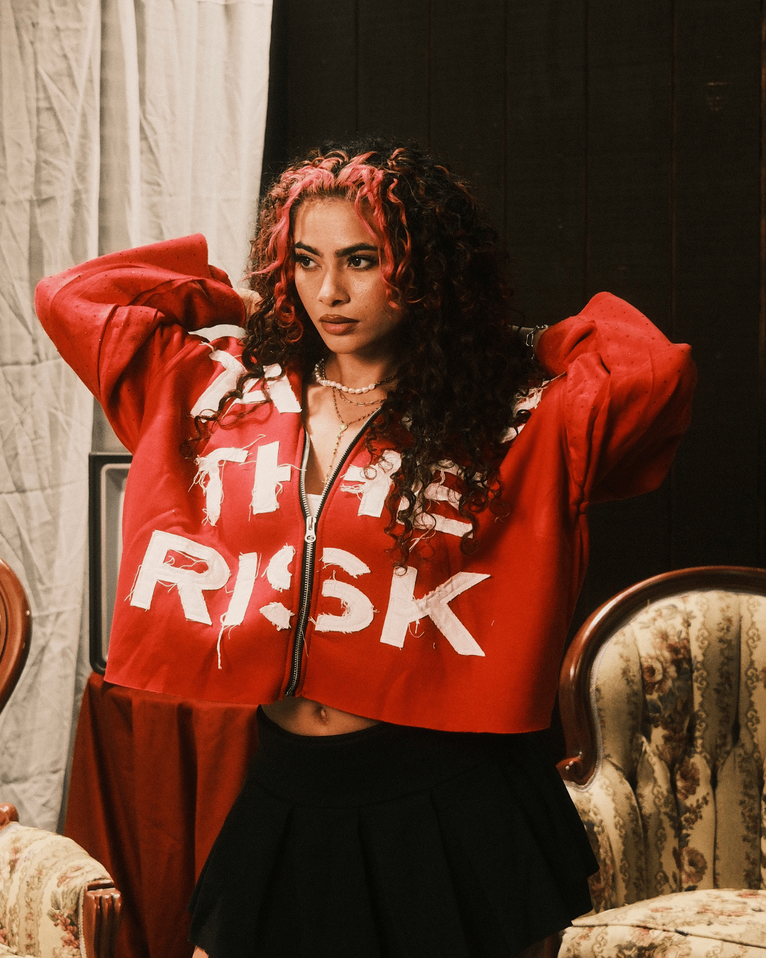 &quot;Take The Risk&quot; Fabric on Fabric Hoodie (Red)