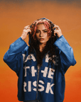"Take The Risk" Fabric on Fabric Hoodie (Blue)