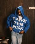 "Take The Risk" Fabric on Fabric Hoodie (Blue)
