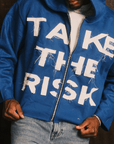 "Take The Risk" Fabric on Fabric Hoodie (Blue)