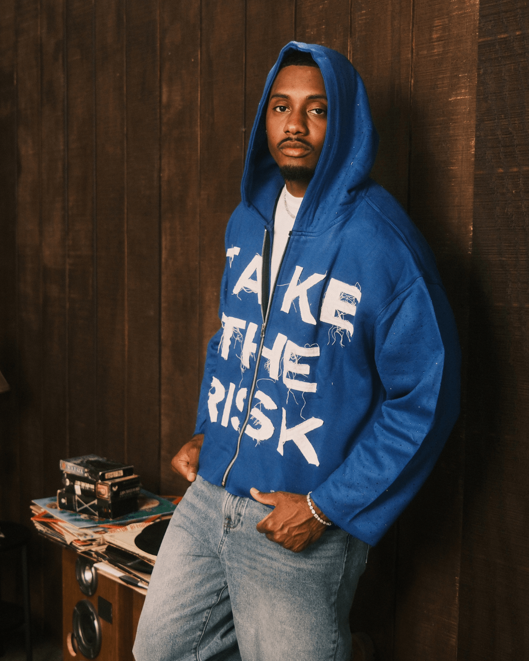 &quot;Take The Risk&quot; Fabric on Fabric Hoodie (Blue)