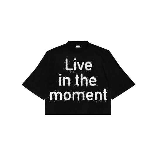Live in the Moment Fabric-on-Fabric Oversized Crop Tee (Black)